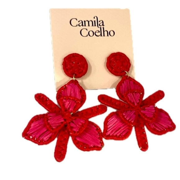 🔹️ Camila Coelho🔹 Beautiful  raffia flower dangle Lightweight Stud  earrings✨️ - Picture 4 of 5
